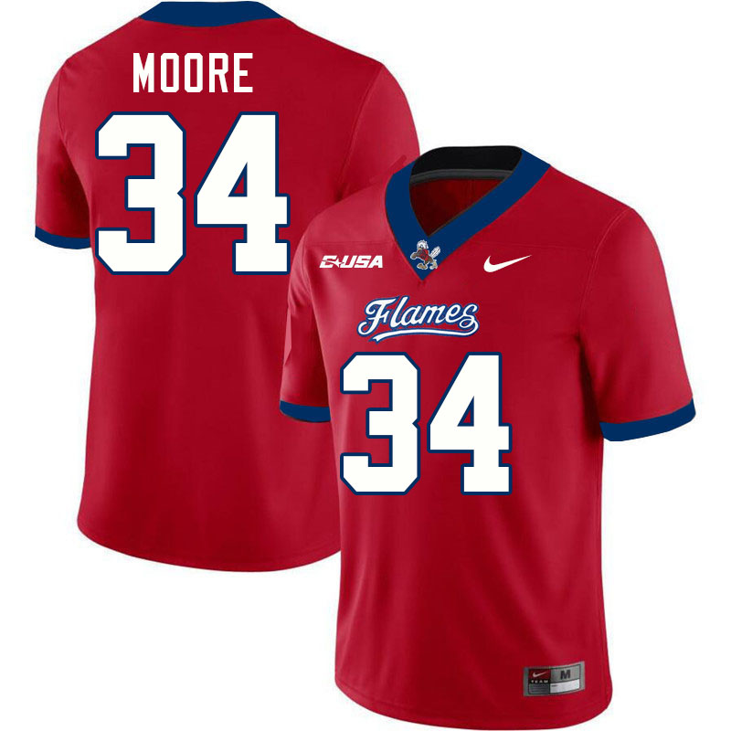 Liberty Flames #34 Seneca Moore College Football Jerseys Stitched-Red